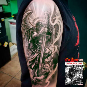 Archangel Michael Warrior battling the Devil Tattoo - 350 Professional ...