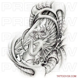 Biomechanical Angel Tattoo