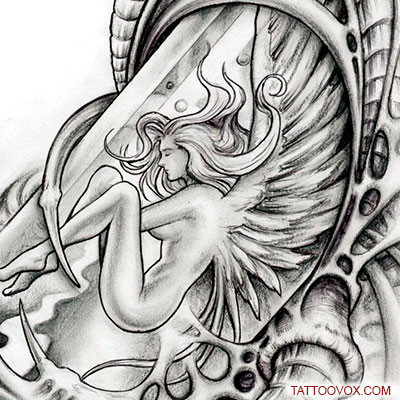 Biomechanical Angel Tattoo - TattooVox Award Winning Tattoo Designs Online