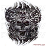 Biomechanical Evil skull tattoo
