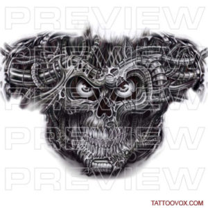 Biomechanical Skull Tattoo Design