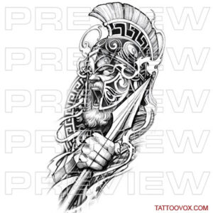 Brave Gladiator with Spear Tattoo Drawing instant download