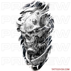 Cyberpunk Mecha Skull half sleeve Tattoo Drawing by tattoovx