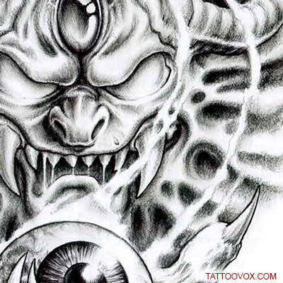 joeriley:demon-backpiece-tattoo-demon -skulls-evil-backpiece-portrait-realistic
