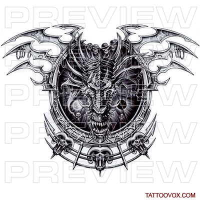 Dragon Head Shield tattoo design - TattooVox Professional Tattoo Designs Online