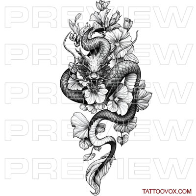 Dragon with cherry blossom tattoo design asian Ideas tattoo ideas tattoovox bñack and grey