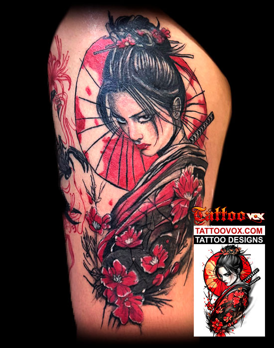 Geisha Samurai Tattoo Design Colorful tattoovox