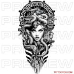 Medusa Gorgon with Snake Hair in a Greek Ornamental Frame tattoo tattoovox drawing download buy