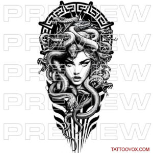 Medusa Gorgon with Snake Hair in a Greek Ornamental Frame tattoo tattoovox drawing download buy