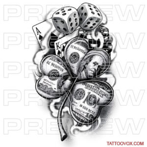 Money Clover Leaf Dices and Cards Lucky Tattoo tattooox drawing sketch