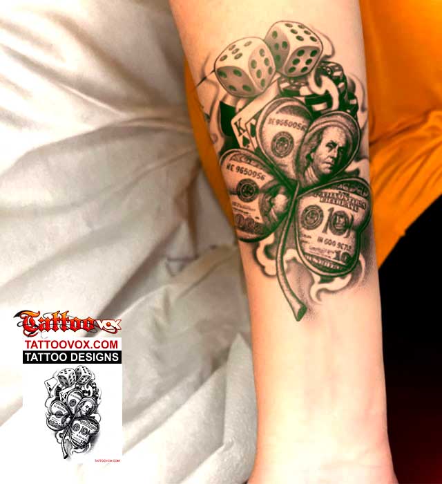 Money Clover Leaf Dices and Cards Lucky Tattoo tattoovox arm