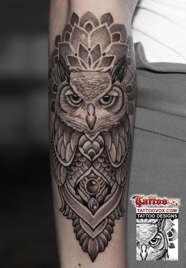 Owl Tattoo Mandala Styled Design - TattooVox Professional Tattoo Designs Online