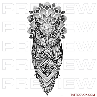 Owl Tattoo Mandala Styled Design - TattooVox Award Winning Tattoo Designs  Online