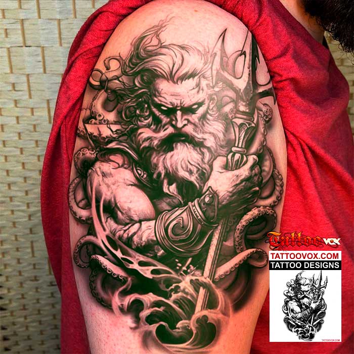 Poseidon Greek God Tattoo Design