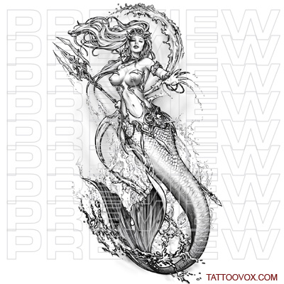 realistic beautiful mermaid tattoo design blends fantasy and power, creating a mesmerizing piece that symbolizes strength, mystery, and allure tattoo sketch tattoovox