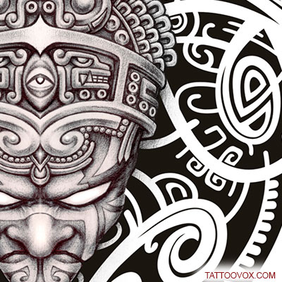 Warrior Sleeve Polynesian Aztec - TattooVox Professional Tattoo Designs Online