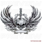 Winged Skull with dagger stuck