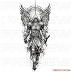 Archangel Warrior Knight tattoo design is a profound emblem of spiritual guardianship and unyielding resolve TATTOOVOX drawing download buy