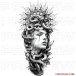Beautiful Medusa Tattoo Design arm leg black and grey drawing tattoovox