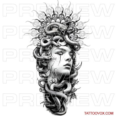Beautiful Medusa Tattoo Design arm leg black and grey drawing tattoovox
