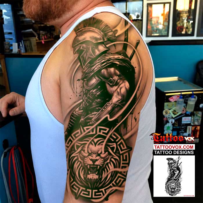Best Spartan Warrior with Lion Shield Tattoo