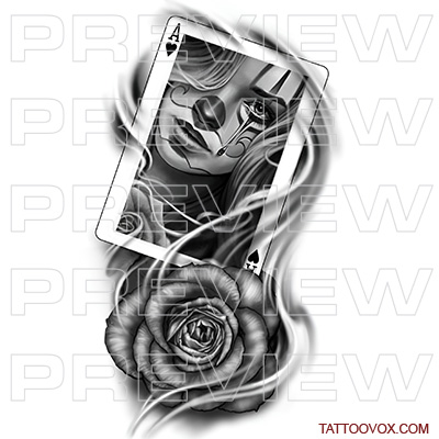 Clown girl casino card with rose tattoo design tattoovox