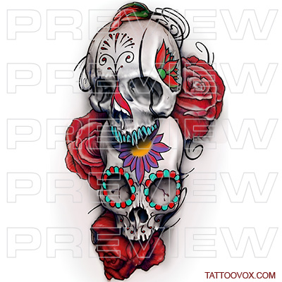 colorful sugar skull mexican tattoo design by tattoovox