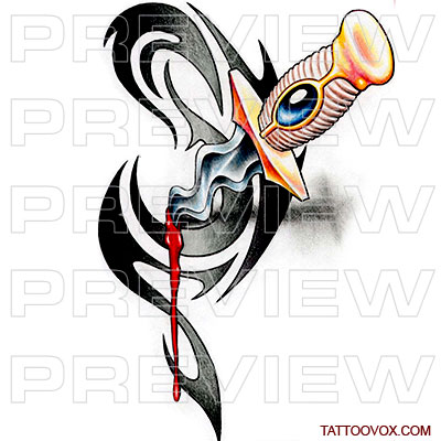 Dagger with tribal tattoo design - TattooVox Professional Tattoo Designs Online