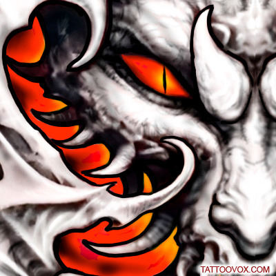 Demon Face with Flames full back Tattoo Design by tattoovox