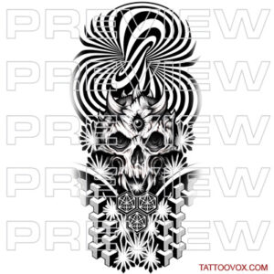 Demon Skull Geometric Hexagon and Spiral illusion tattoo tattoovox instant download image