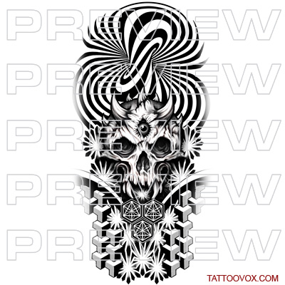 Demon Skull Geometric Hexagon and Spiral illusion tattoo tattoovox instant download image