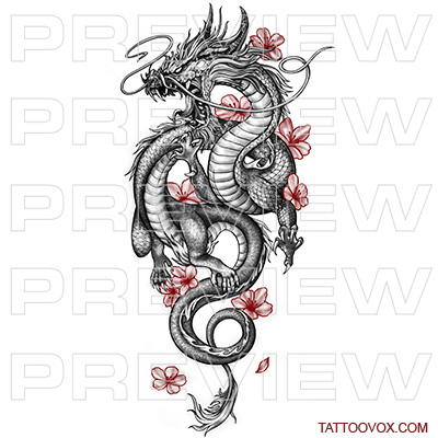 Fierce dragon with-cherry blossom flowers tattoo design tattoovox download