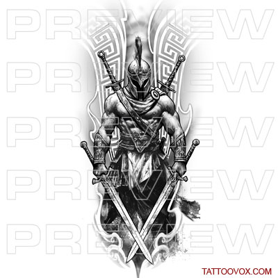 Four Swords Spartan WarriorTattoo Design tattoovox soldier sketch greek
