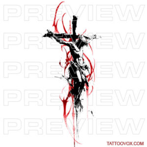 Jesus Christ Crucifixion Tattoo Design trash polka red blood greyscale