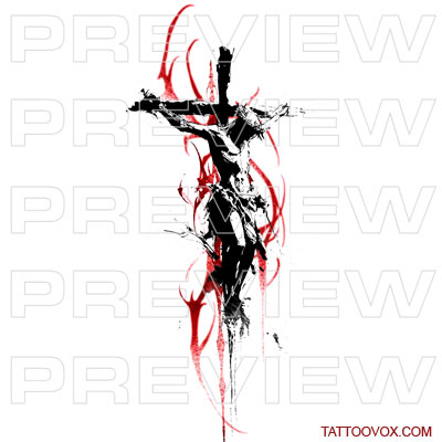 Jesus Christ Crucifixion Tattoo Design trash polka red blood greyscale