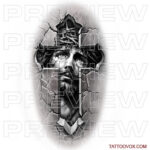 Jesus Christ cracked stone cross tattoo design religious sacred tattoovox instant download