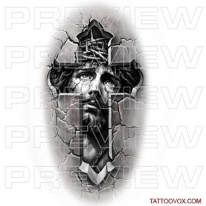 Jesus Christ cracked stone cross tattoo design religious sacred tattoovox instant download
