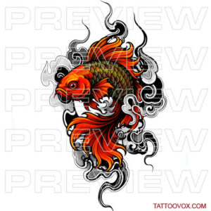 Koi Fish neo traditional japanese Tattoo Drawing sketch drawing red gold
