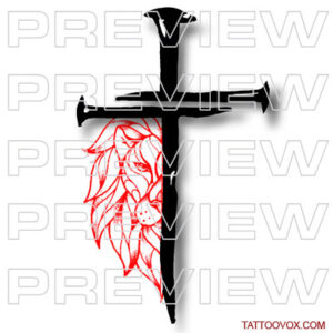 Lion Cross Jesus Nails Tattoo Design