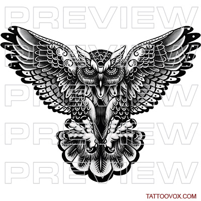 Owl Traditional Tattoo Design - TattooVox Professional Tattoo Designs Online