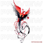 phoenix trash polka black red Tattoo Design tattoovox instant-download drawing sketch