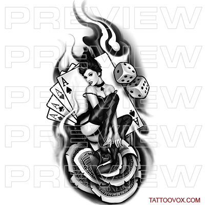 Pinup Ace Spade Lady Luck Tattoo Design gambling money pocker casino tattoovox ideas