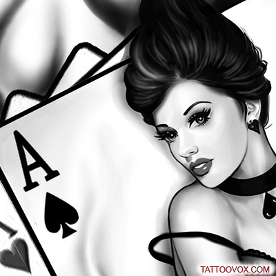 Pinup Ace Spade Lady Luck Tattoo Design gambling money pocker casino tattoovox ideas