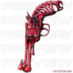 Awesome red skeleton gun tattoo design tattoovox instant download skull death pistol