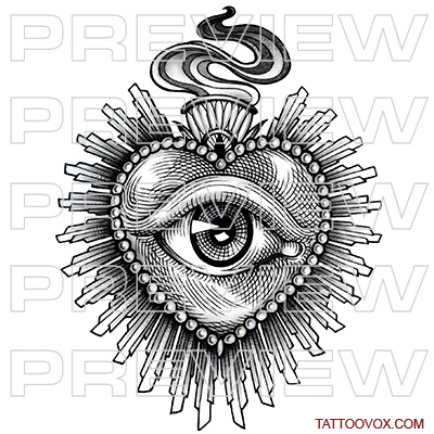 Sacred Heart Eye Neotraditional Tattoo Design - TattooVox