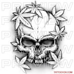 Skull with Marijuana Leafs Tattoo Drawing stencil sketch drawing buy and download tattoovox