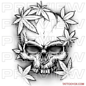 Skull with Marijuana Leafs Tattoo Drawing stencil sketch drawing buy and download tattoovox
