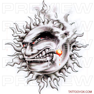 Evil Smoking Sun Tattoo Design - TattooVox Professional Tattoo Designs Online