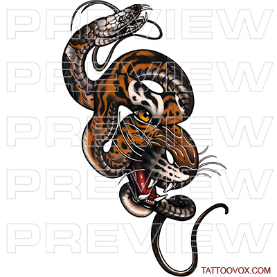 snake and asian tiger tattoo design idea tattoovox