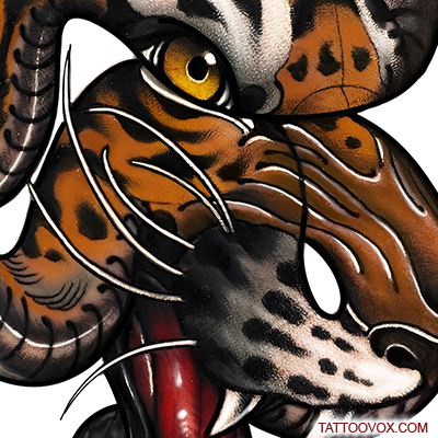 snake and asian tiger tattoo design idea tattoovox